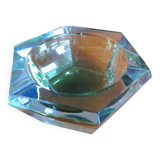 Cendrier en cristal ou verre avec de superbes reflets bleu vert