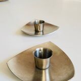 Vintage brushed metal geometric candle holders