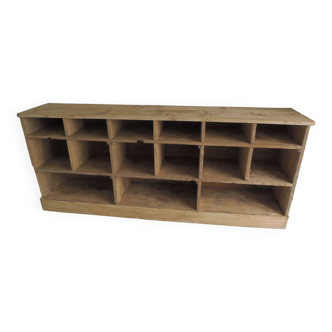 Vintage craft furniture with lockers on pitchpin wheels, pine top