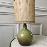 Signed stoneware lamp with woven lampshade 60s-70s
