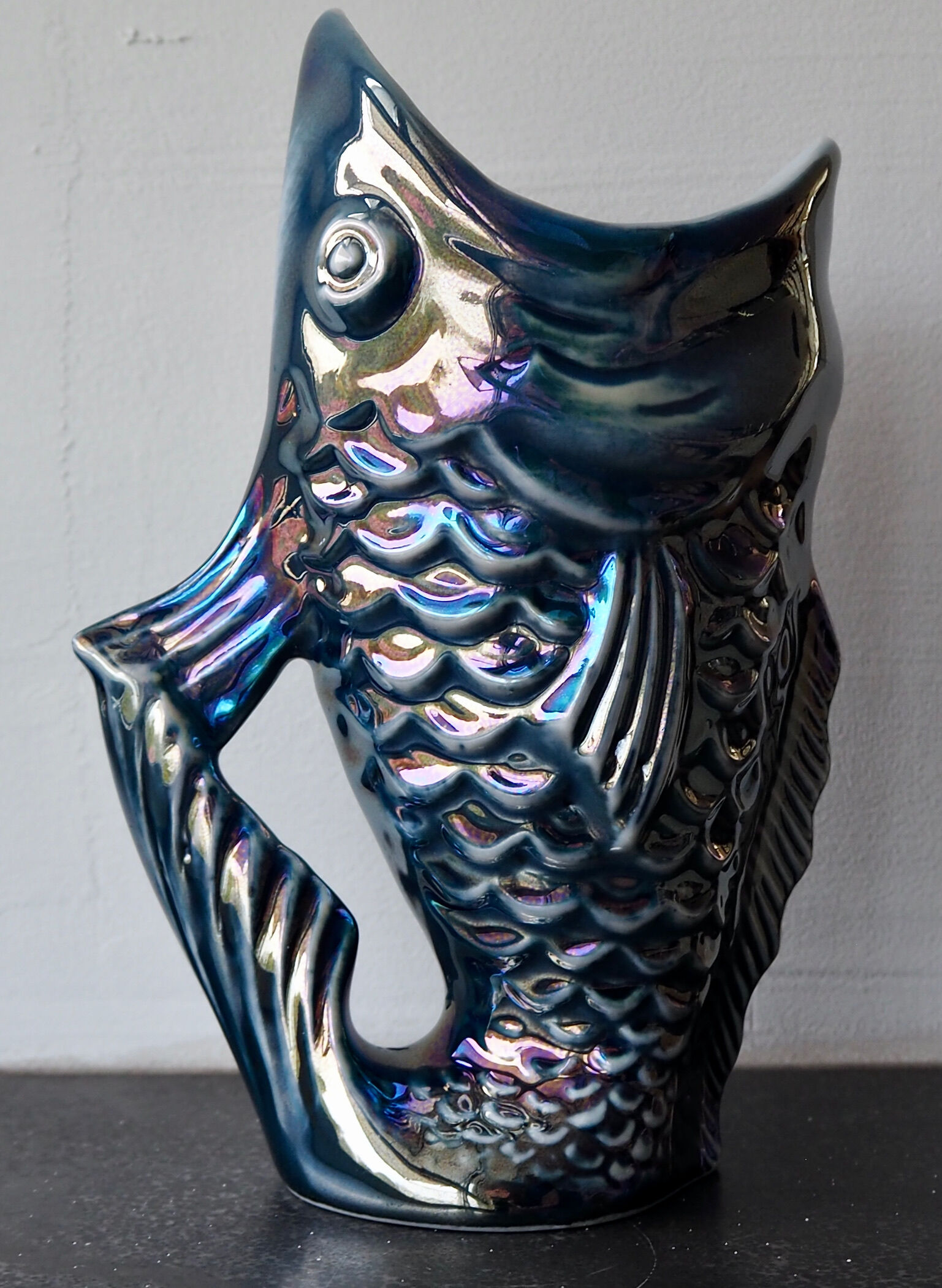 Blue lustre porcelain fish jug
