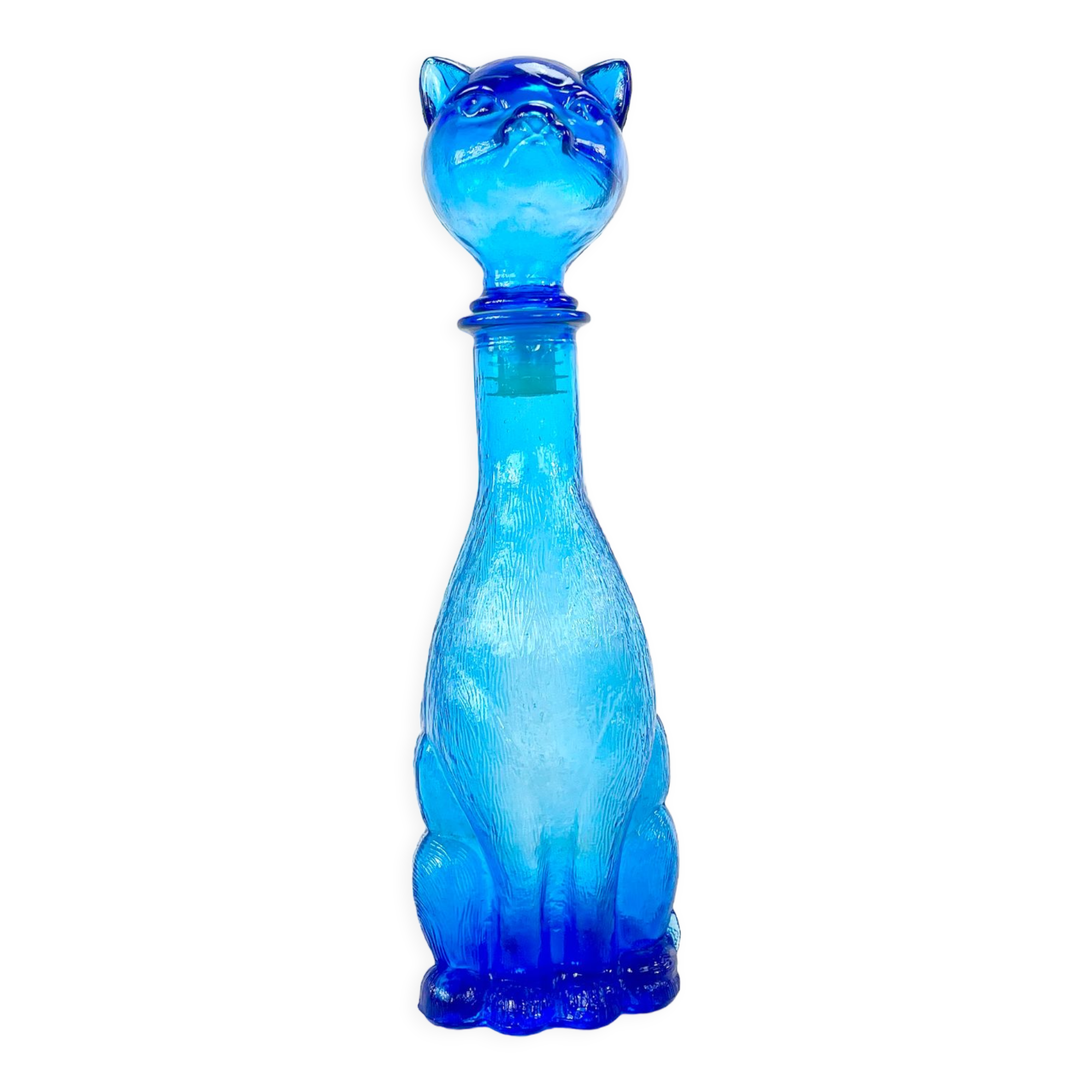 Glass cat decanter from empoli, italy