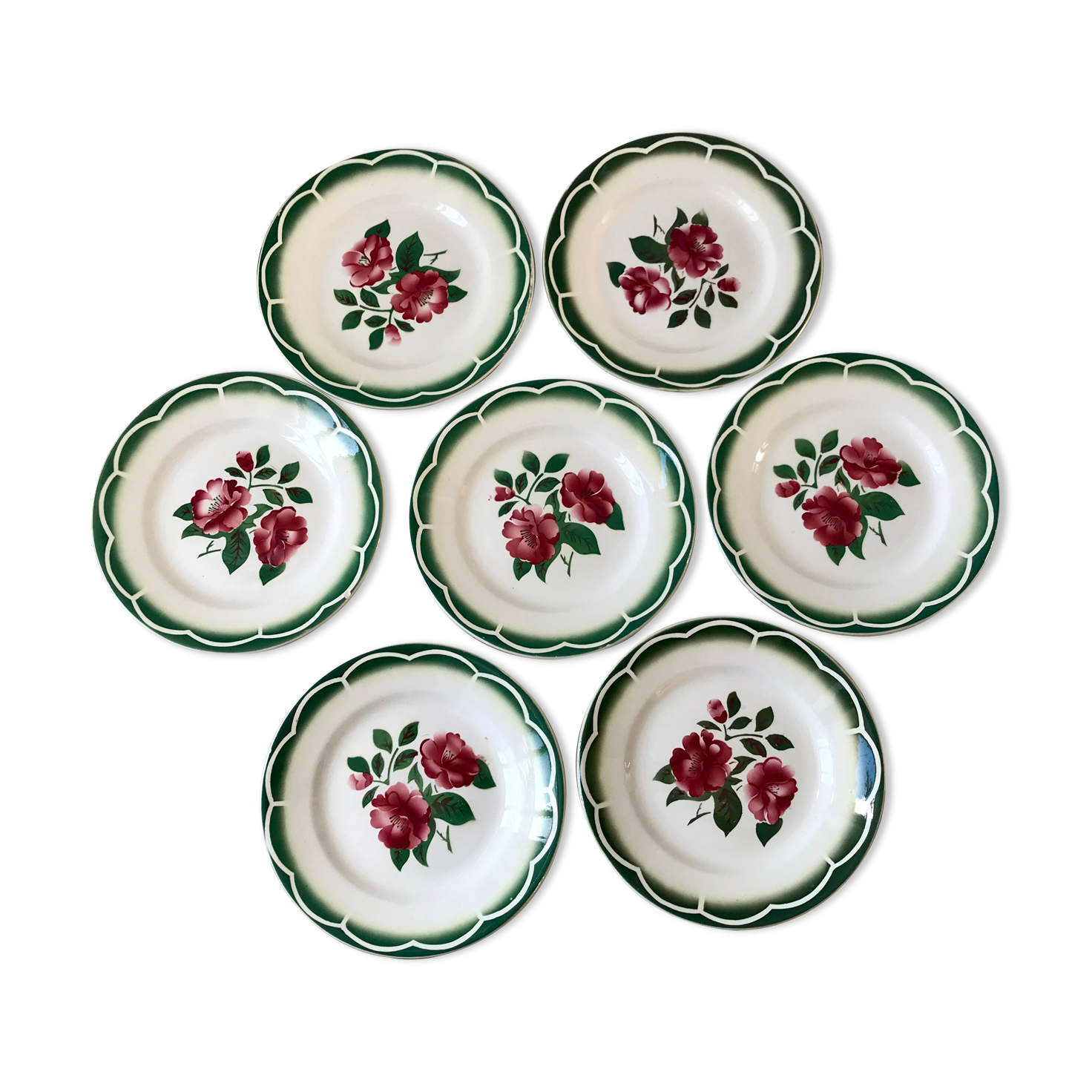 Set of 6 dessert plates Digoin Sarreguemines model "Mireille" years 30-40