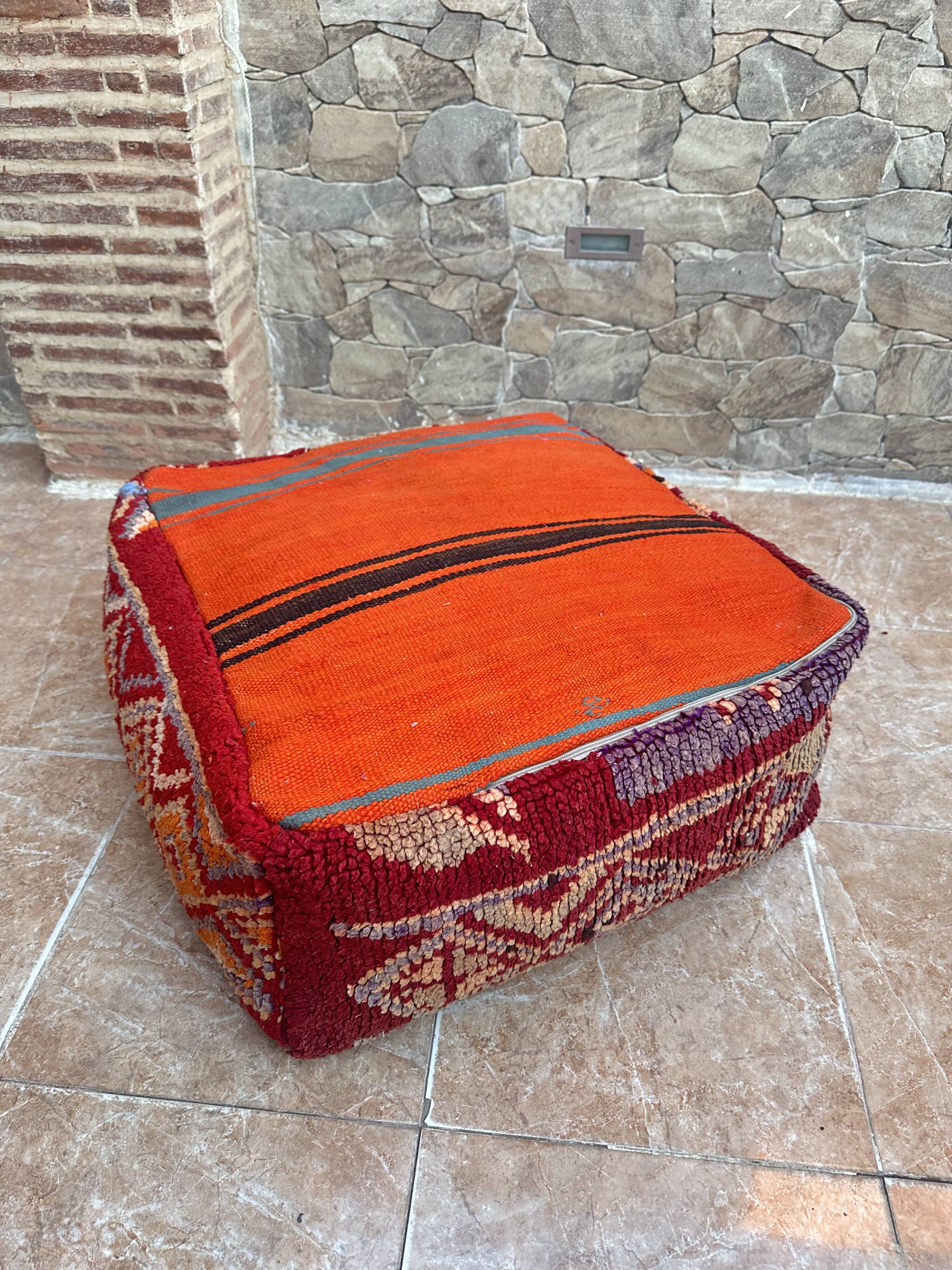 Handmade Berber Kilim pouf, floor cushion