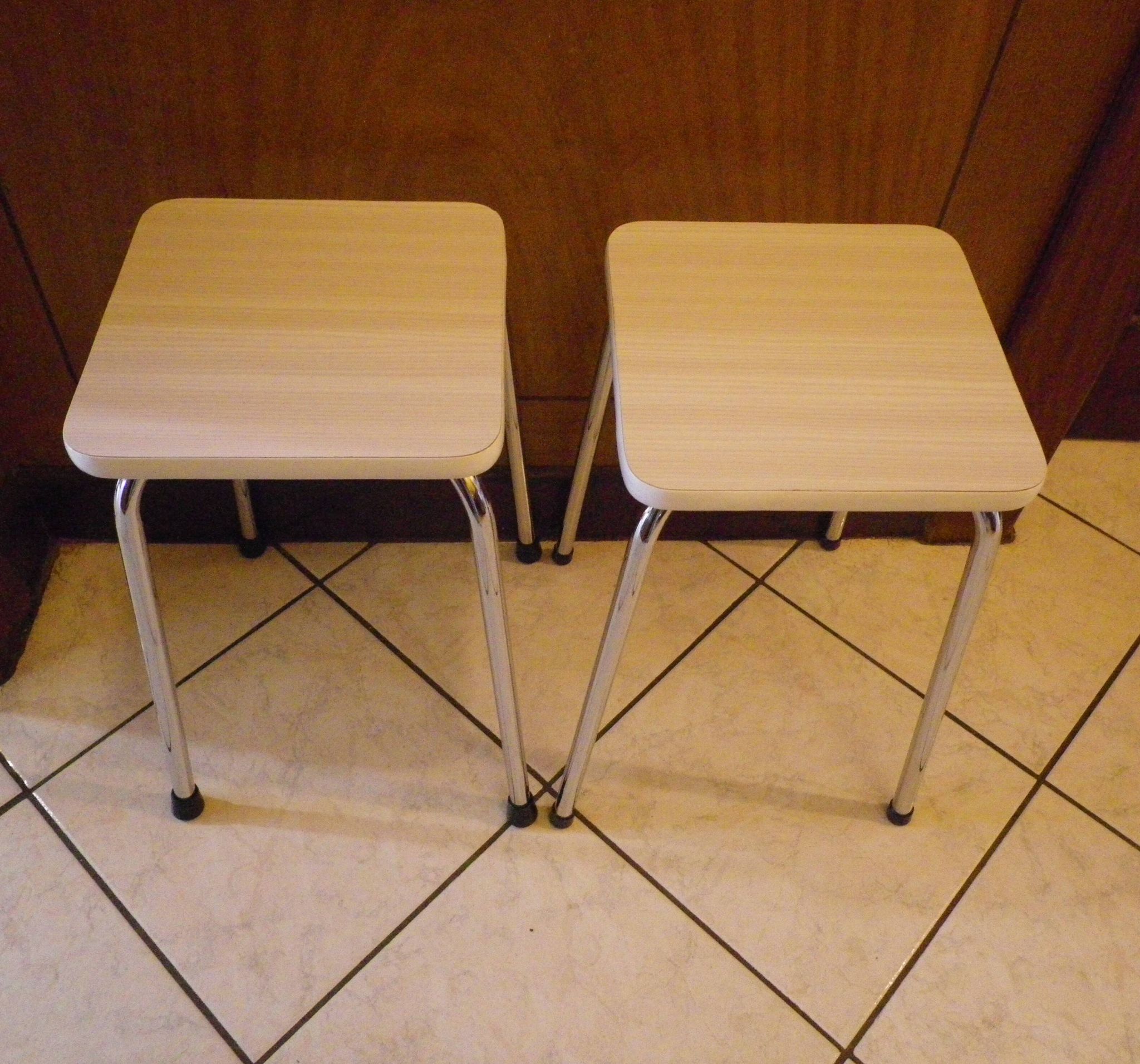2 Scandinavian Style Stools in Formica and Chrome Steel, 1950s-60s