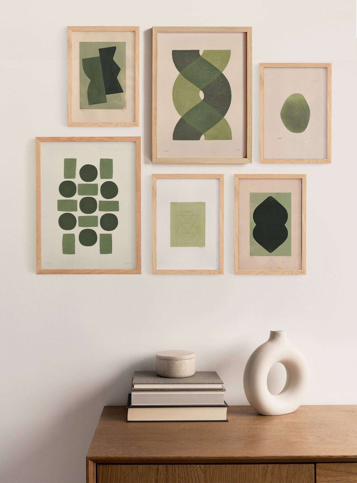 Collection of 6 abstract paintings on paper without frames signed eawy.