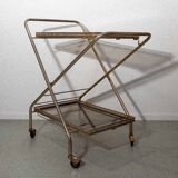 Folding tray 2 trays in gilded metal and smoked glass 1970