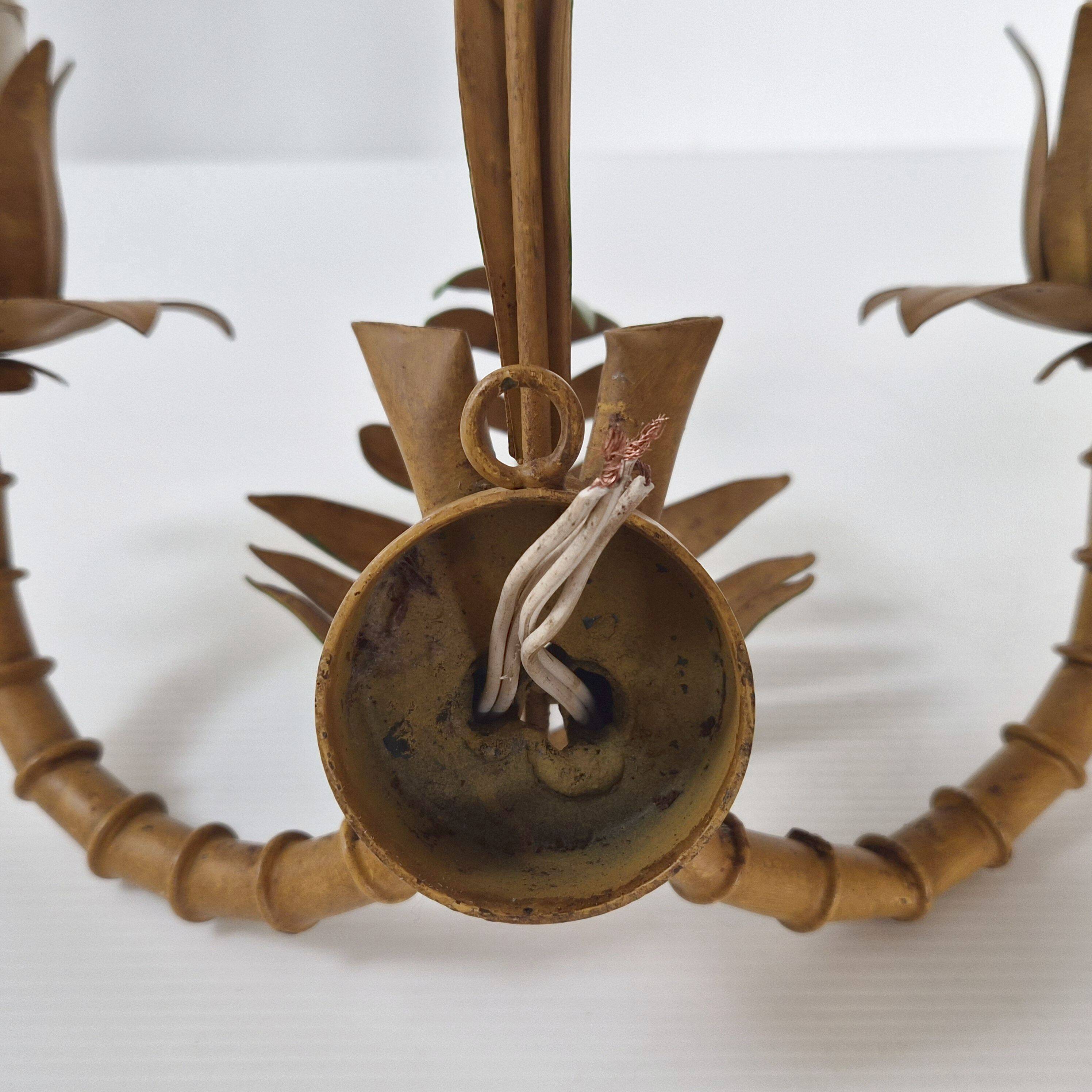 Pair of bamboo imitation wall lights, vintage 1970s.
