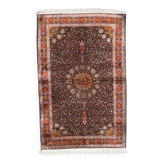 Tapis en soie tribal vintage extrêmement fin, 195x121 cm, fait main