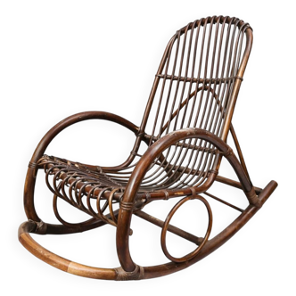 1960s vintage rocking chair in rattan