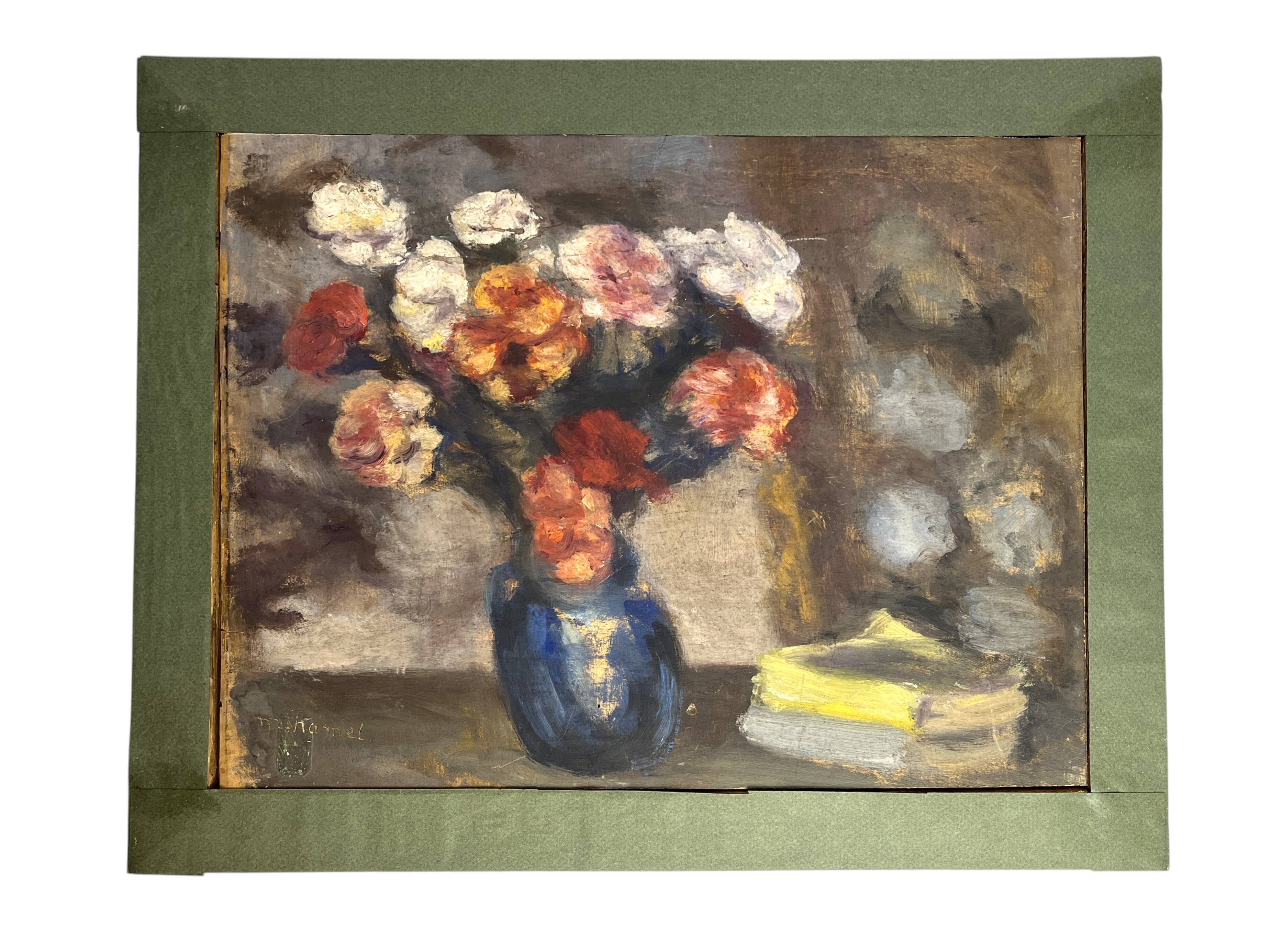 Oil on panel still life bouquet signed early 20th century.
