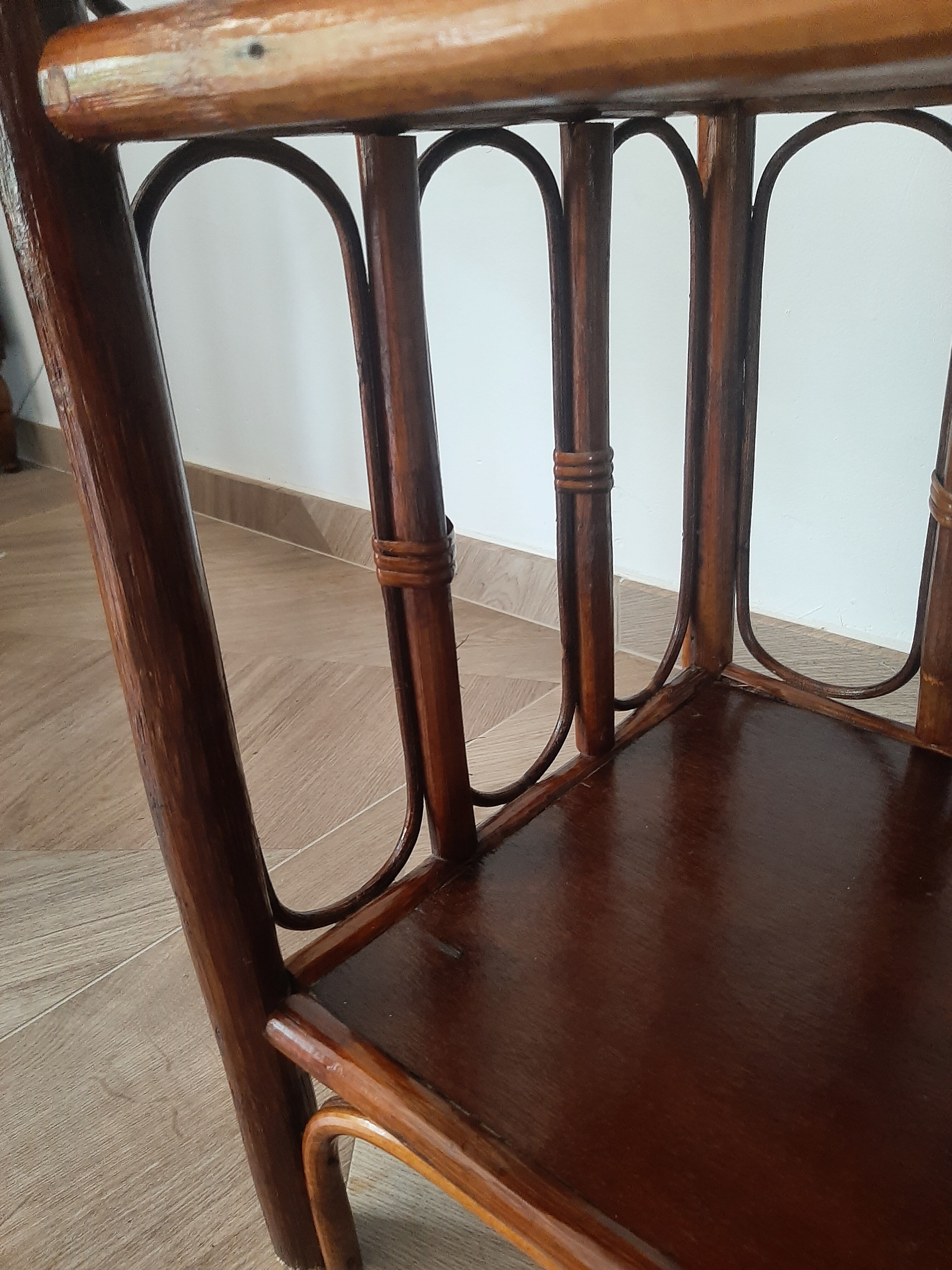 Vintage - set of 2 shelves of wooden floor, bamboo and rattan - 3 levels- retro 80s