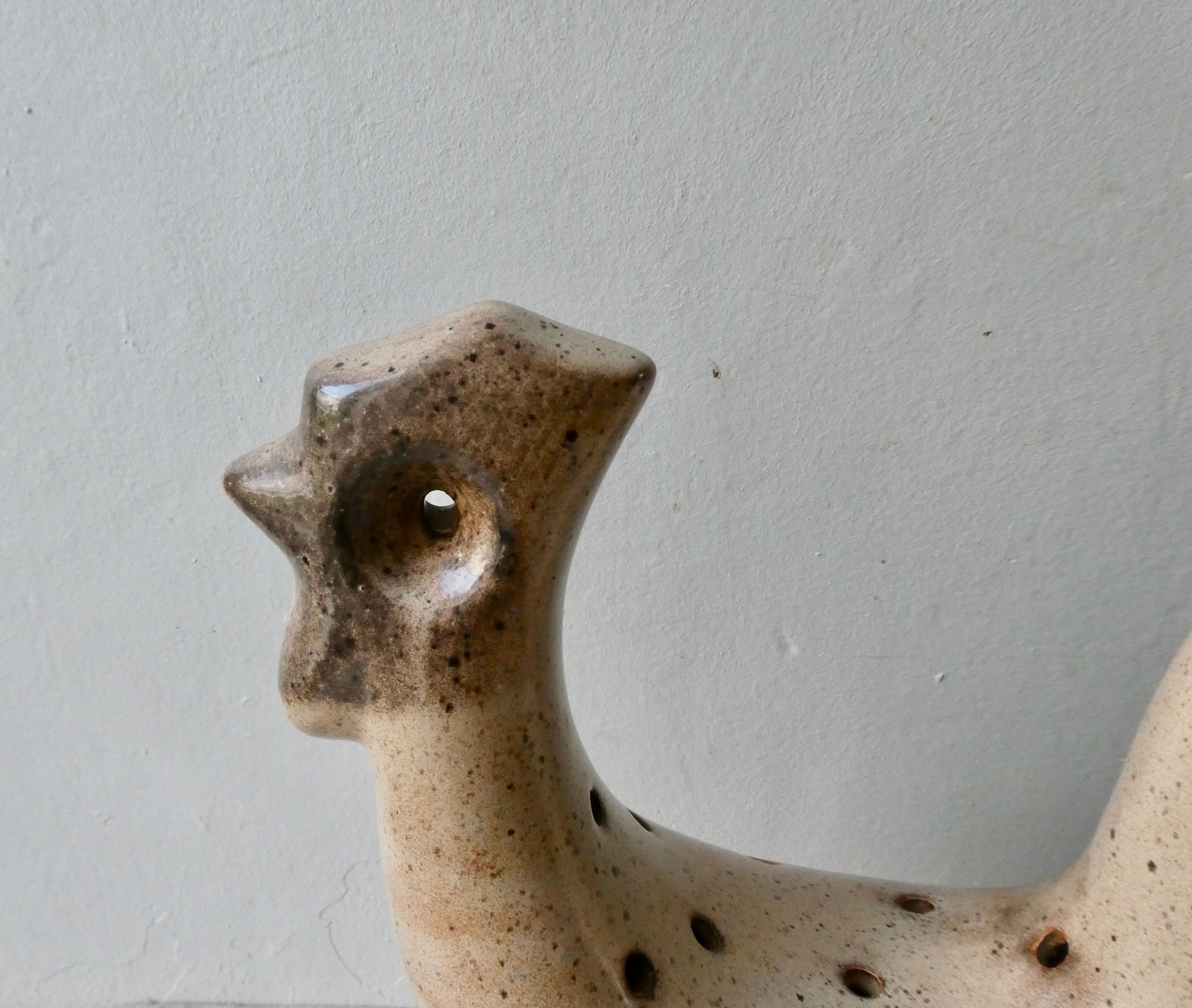 Flower base ceramic rooster, signed Dieulefit Caves, height 32 cm
