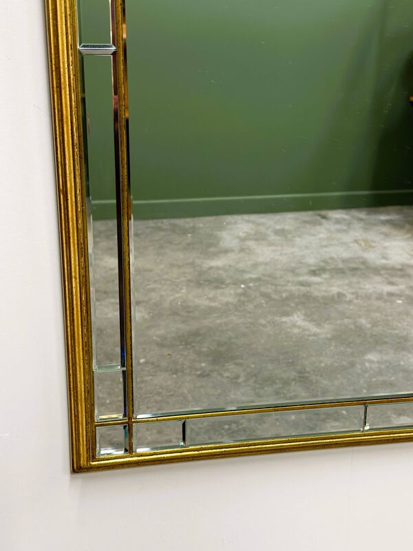 Grand miroir de luxe vintage à facettes avec cadre doré par Deknudt, années 1980.