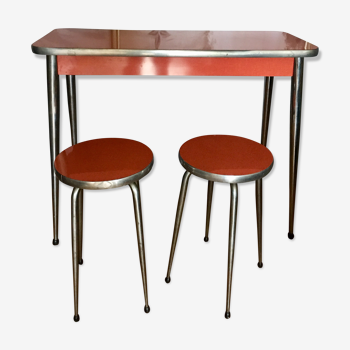 Table-Console-bar and stools in formica years 60