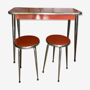 Table console bar et tabourets en formica années 60
