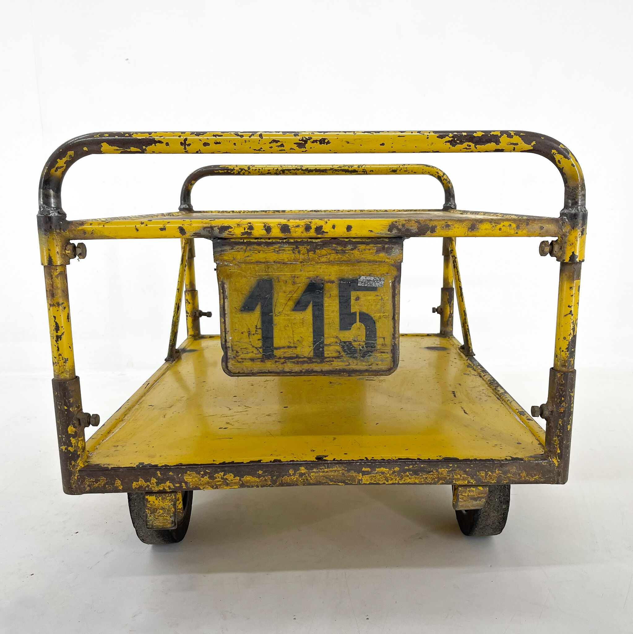 Vintage industrial coffee or side table on wheels