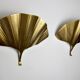 Pair of ginkgo wall lamps, gilded metal, Italy, 1970