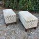 Duo of vintage velvet poufs and walnut base