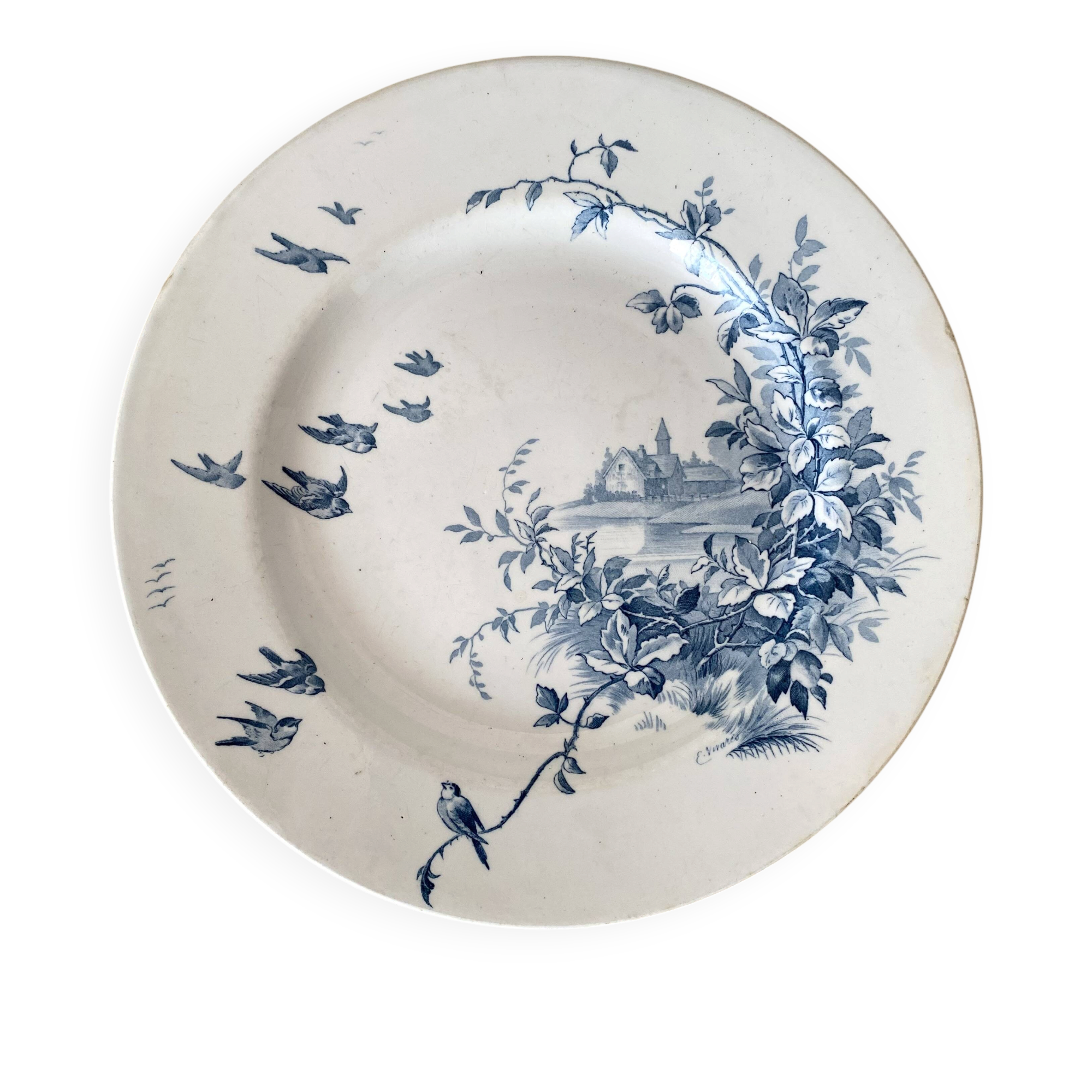 Assiette en terre de fer Gien "Paysages"