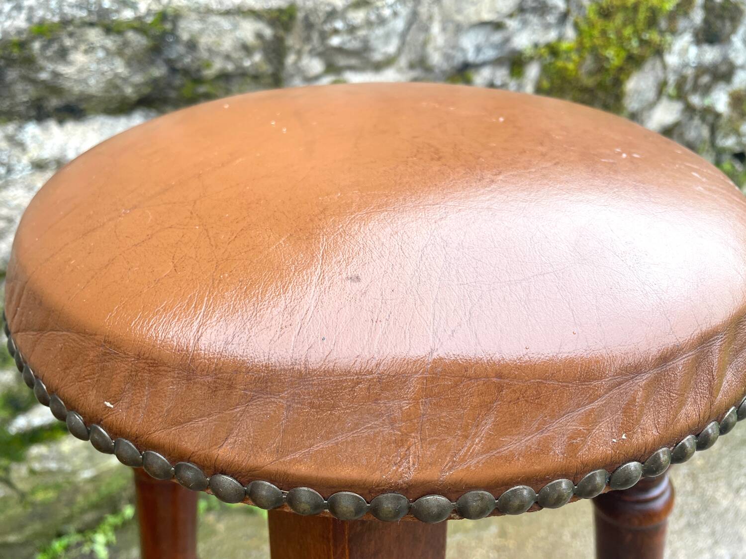 Pair of studded leather bar stools
