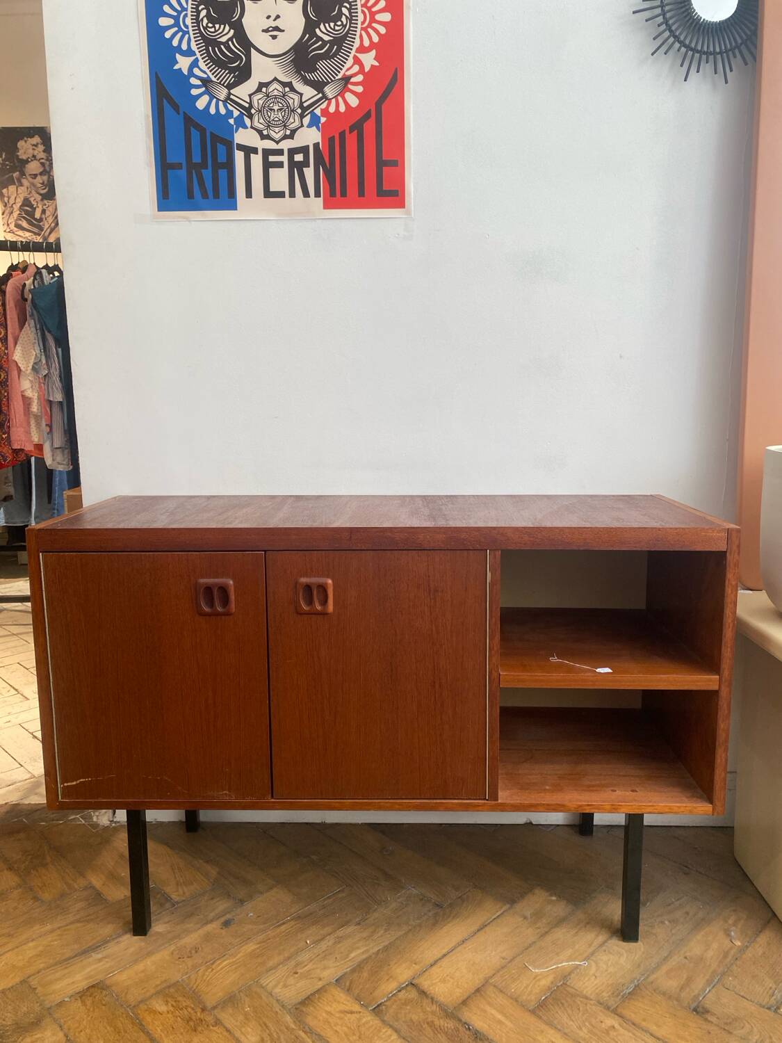 Small vintage sideboard with black metal legs