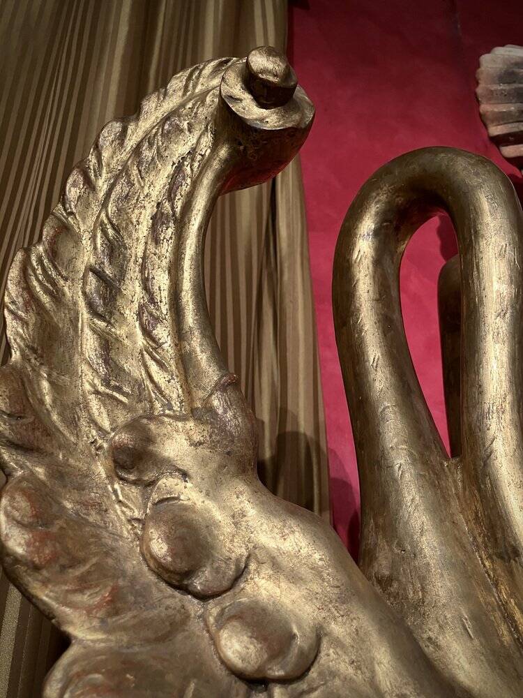 Ittalian Artist, Empire Period Decorative Swan Sculptures, 1800s, Giltwood, Set of 2