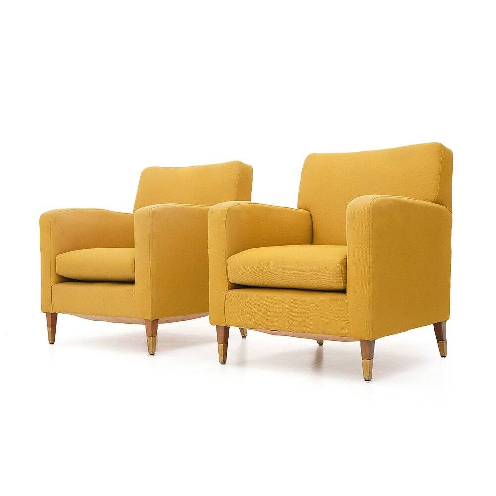Yellow fabric armchairs, 1950s, set of 2