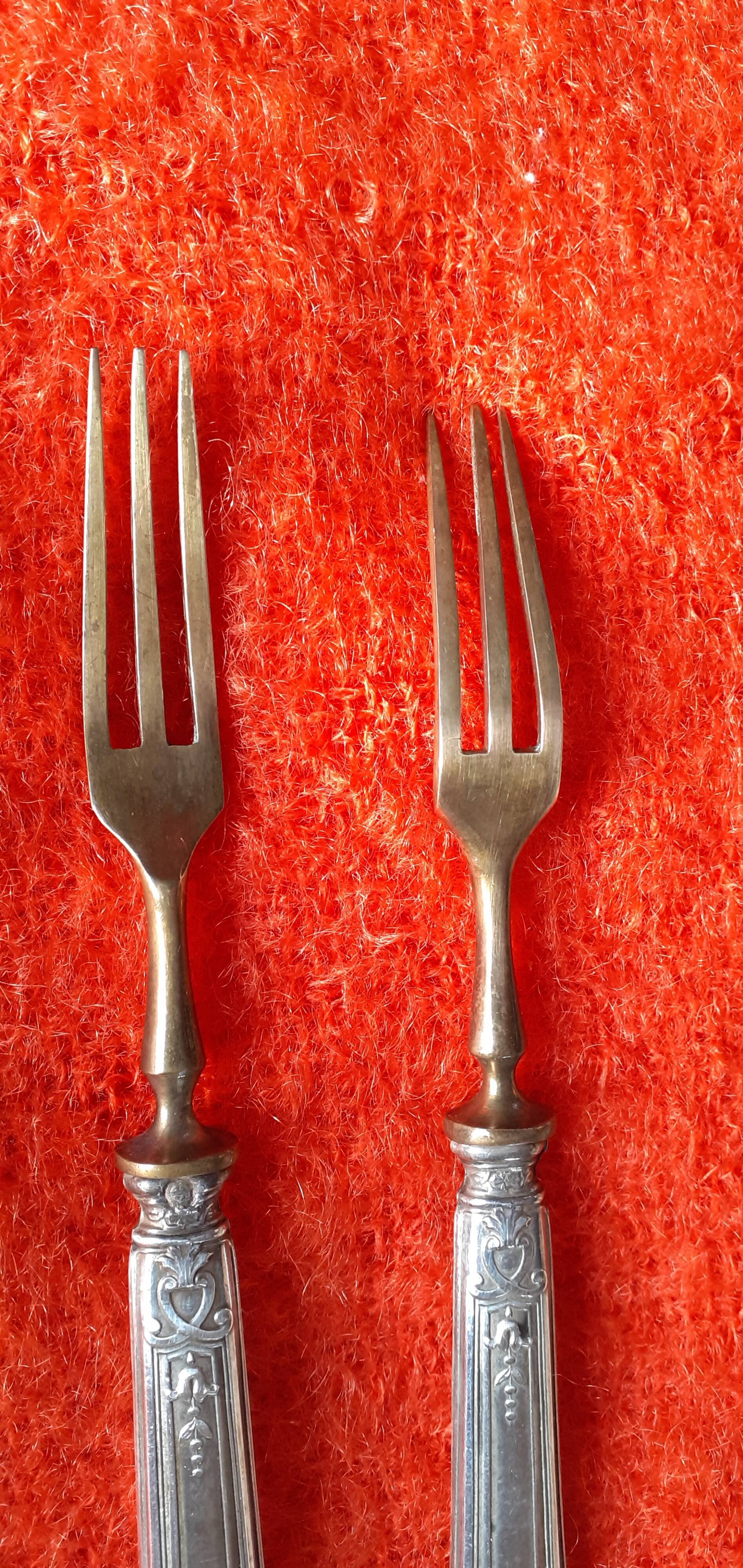 6 dessert forks in silver metal and vermeil