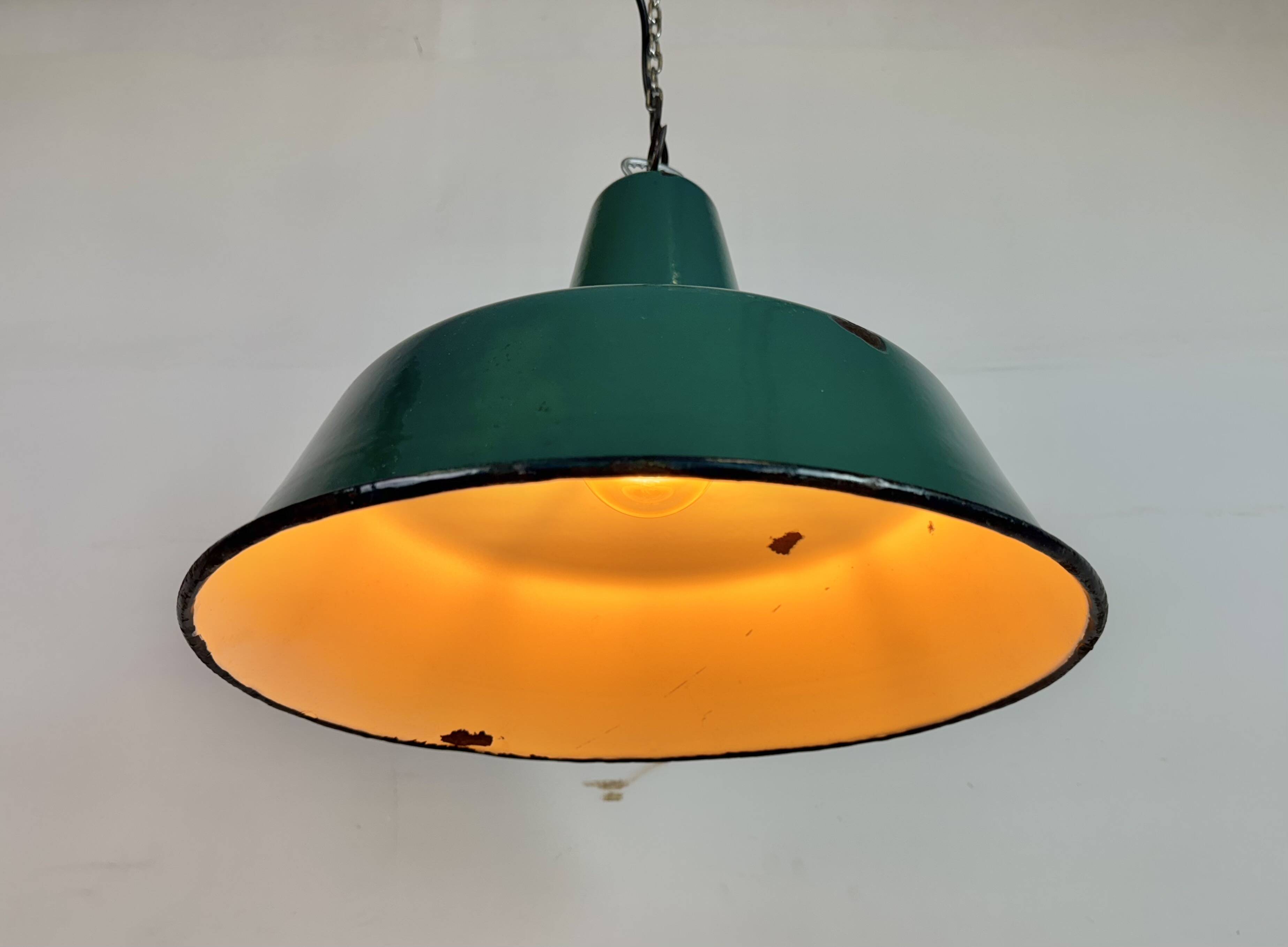 Large Industrial Green Enamel Factory Pendant Lamp, 1960s