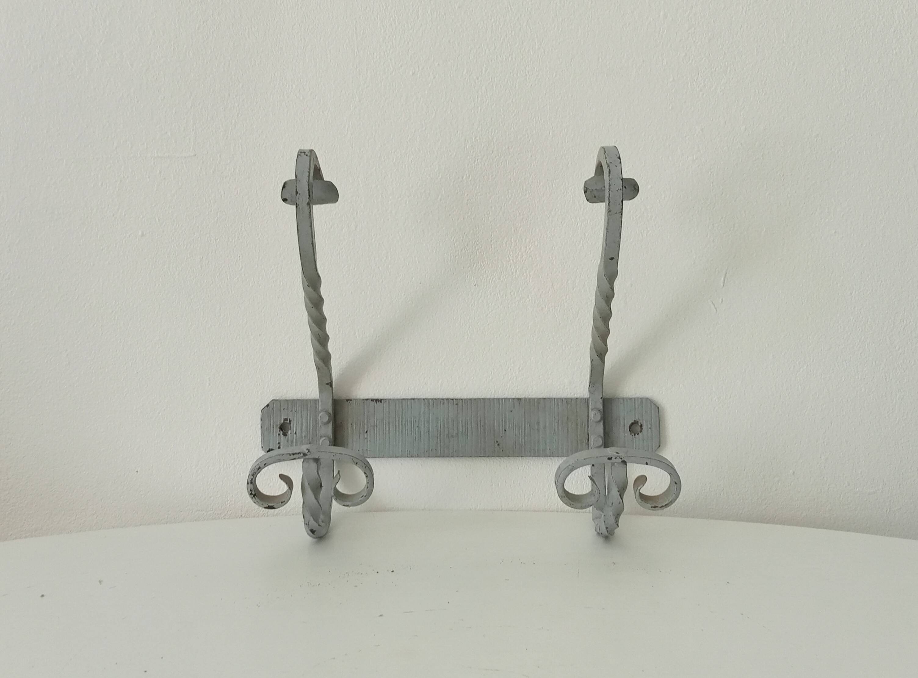Vintage wrought iron wall coat rack