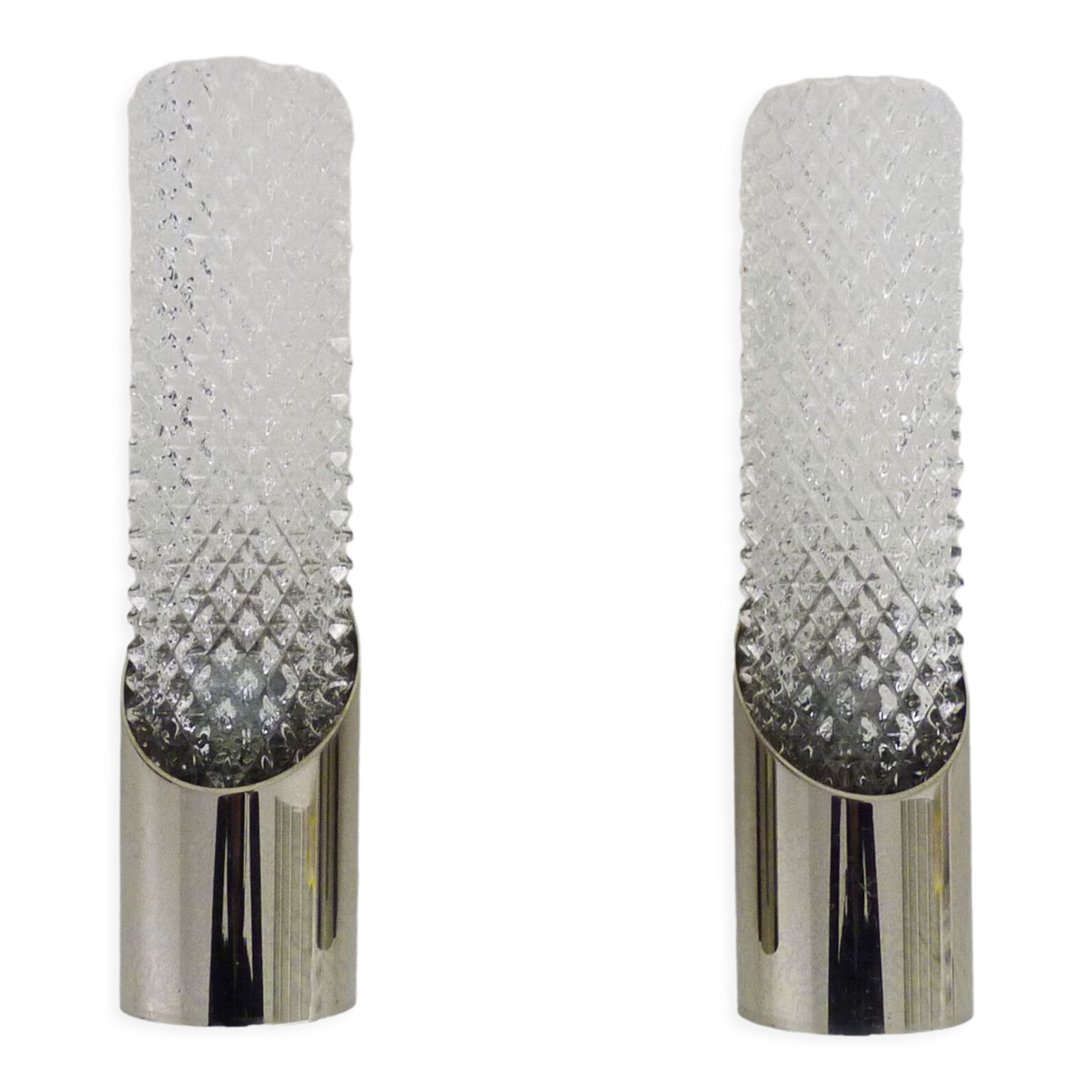 Pair of german wall sconces space age, chromed metal and glass, 60s