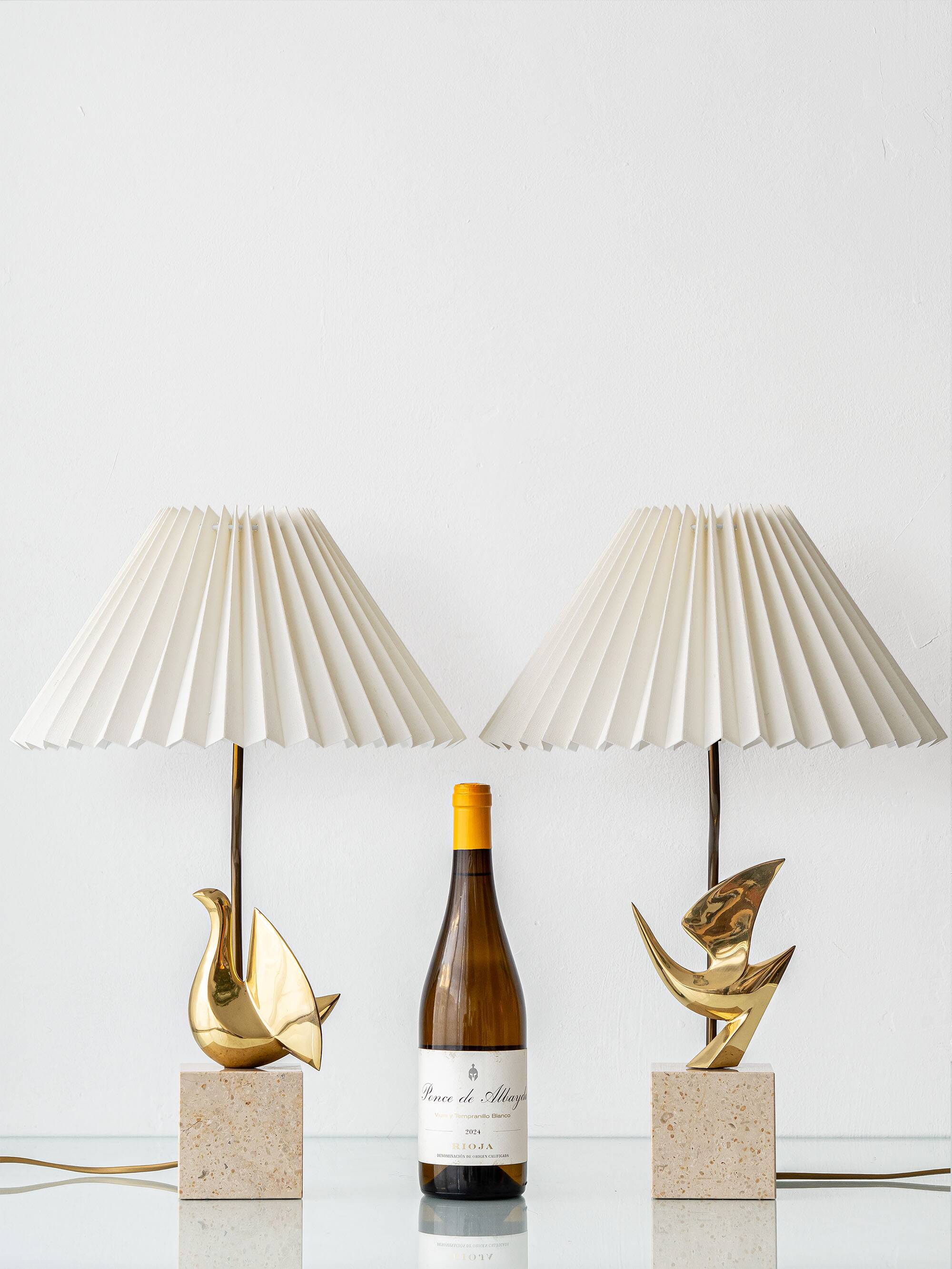 Pair of Philippe Jean Sculptural Brass Bird Table Lamps, Signed Limited Editions