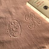 Old linen and cotton sheet tinted coral