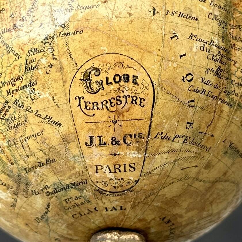 Antique JL & Cie terrestrial globe | Gilded metal base | 19th century | 20.5 cm