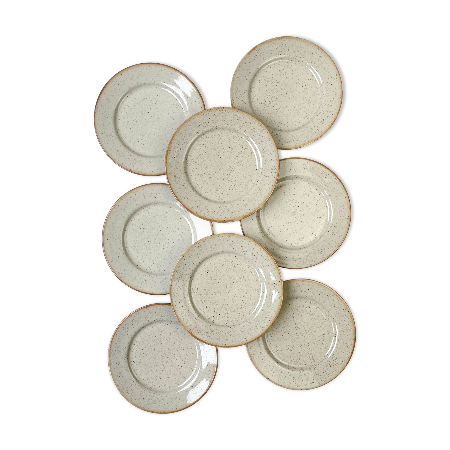 8 Small plates in speckled stoneware Tulowice mid century 20th