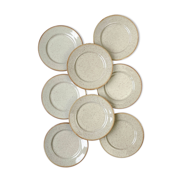 8 Petites Assiettes en grès moucheté Tulowice mid century XXe
