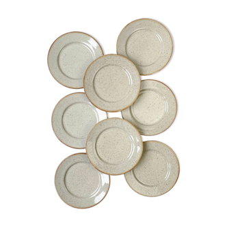 8 Petites Assiettes en grès moucheté Tulowice mid century XXe