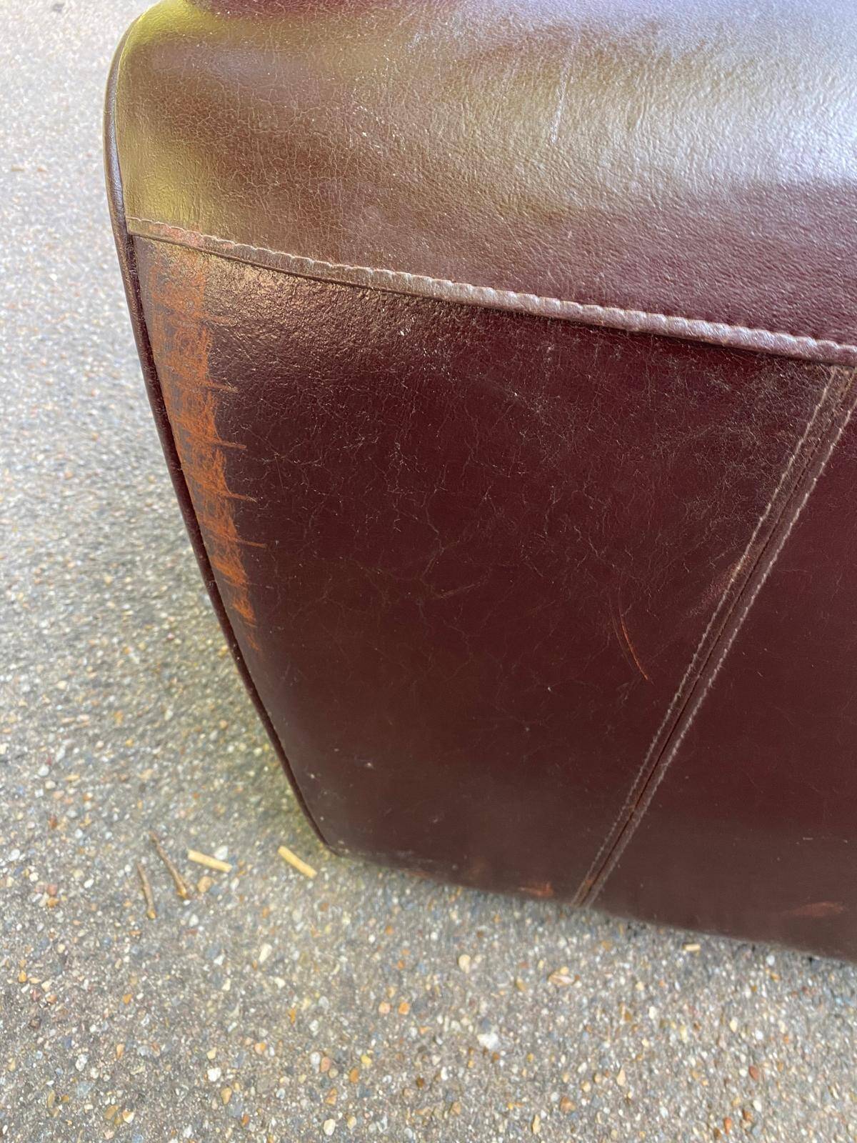 Burgundy brown leather living room sofa and club chair