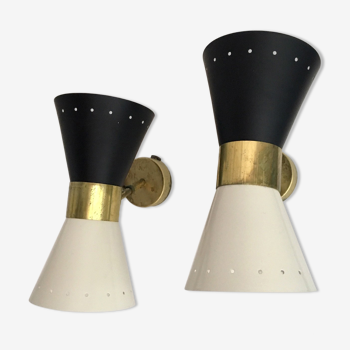 Pair of Italian wall lamps diabolo design 1950s