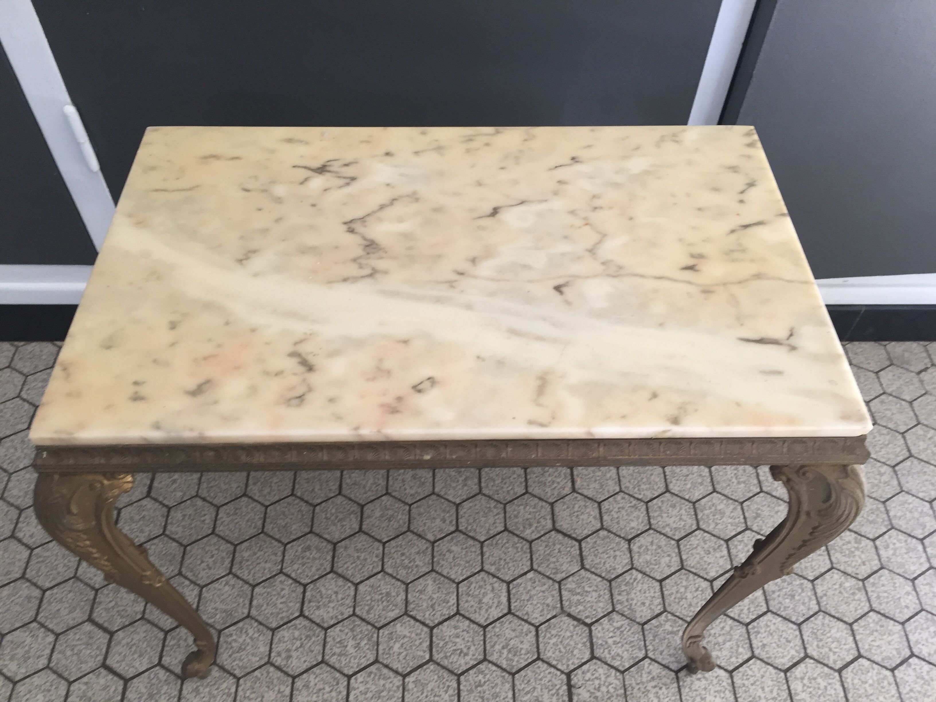 Vintage 1960s Regency Marble and Brass Side Table