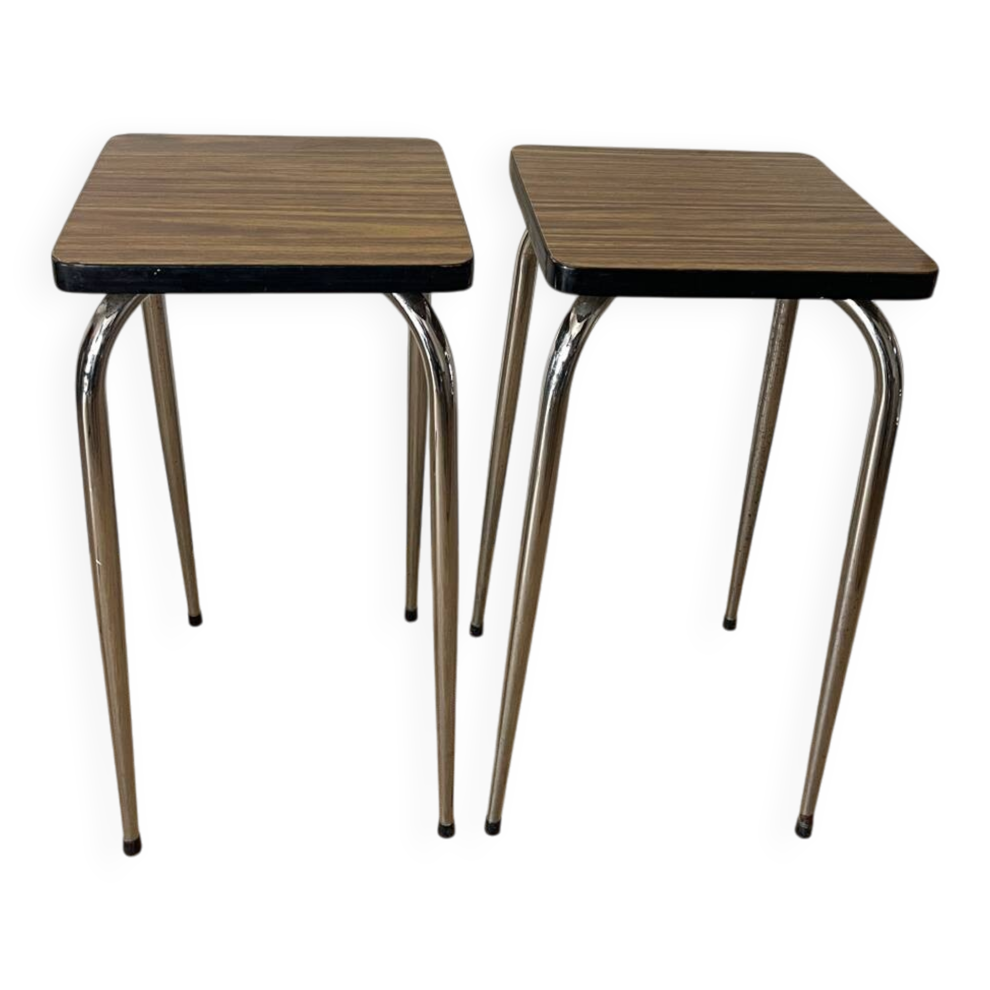Pair of vintage high stools in formica and chrome metal