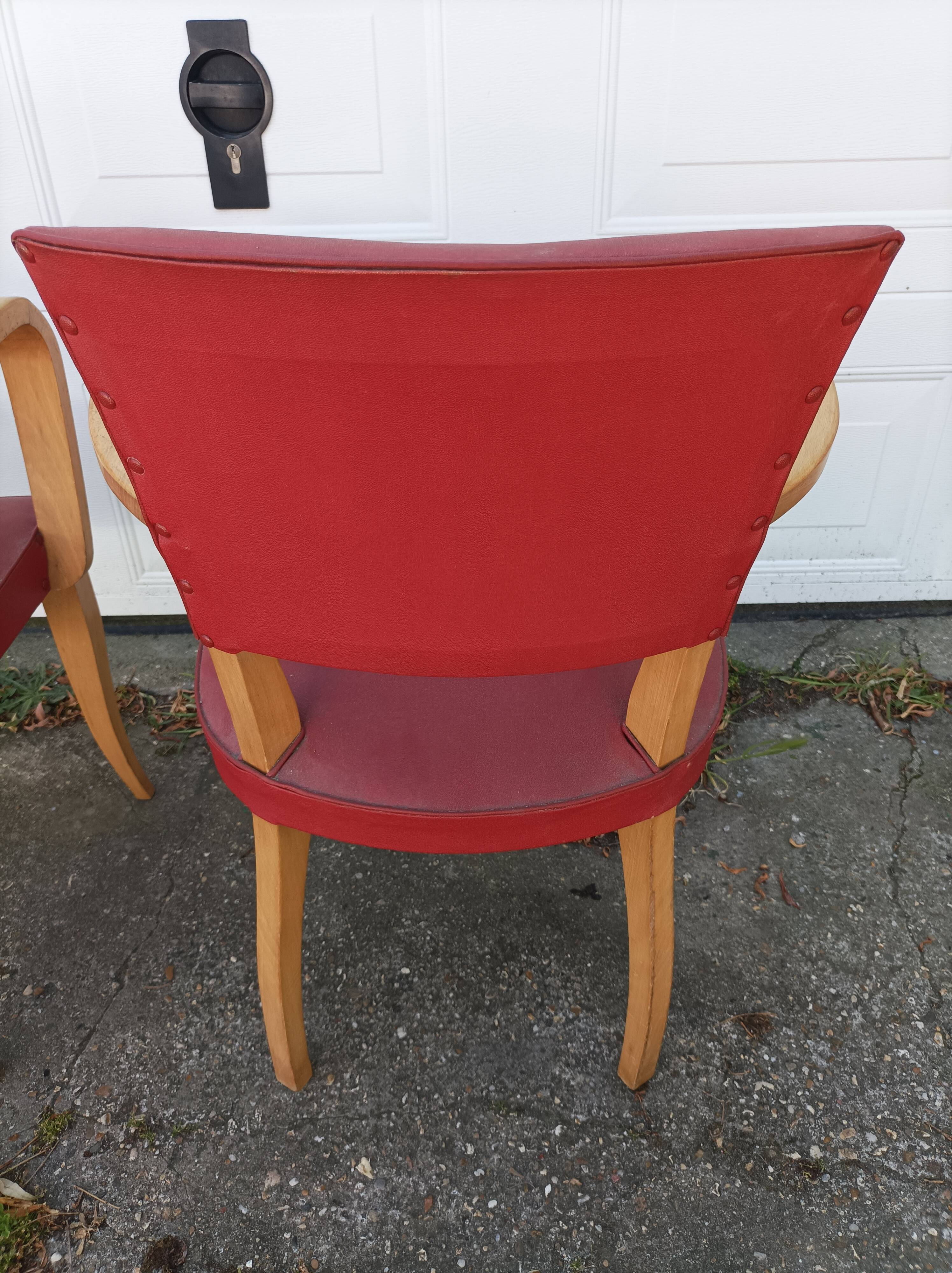 Pair old armchairs bridge skaï red chair