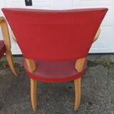 Pair old armchairs bridge skaï red chair