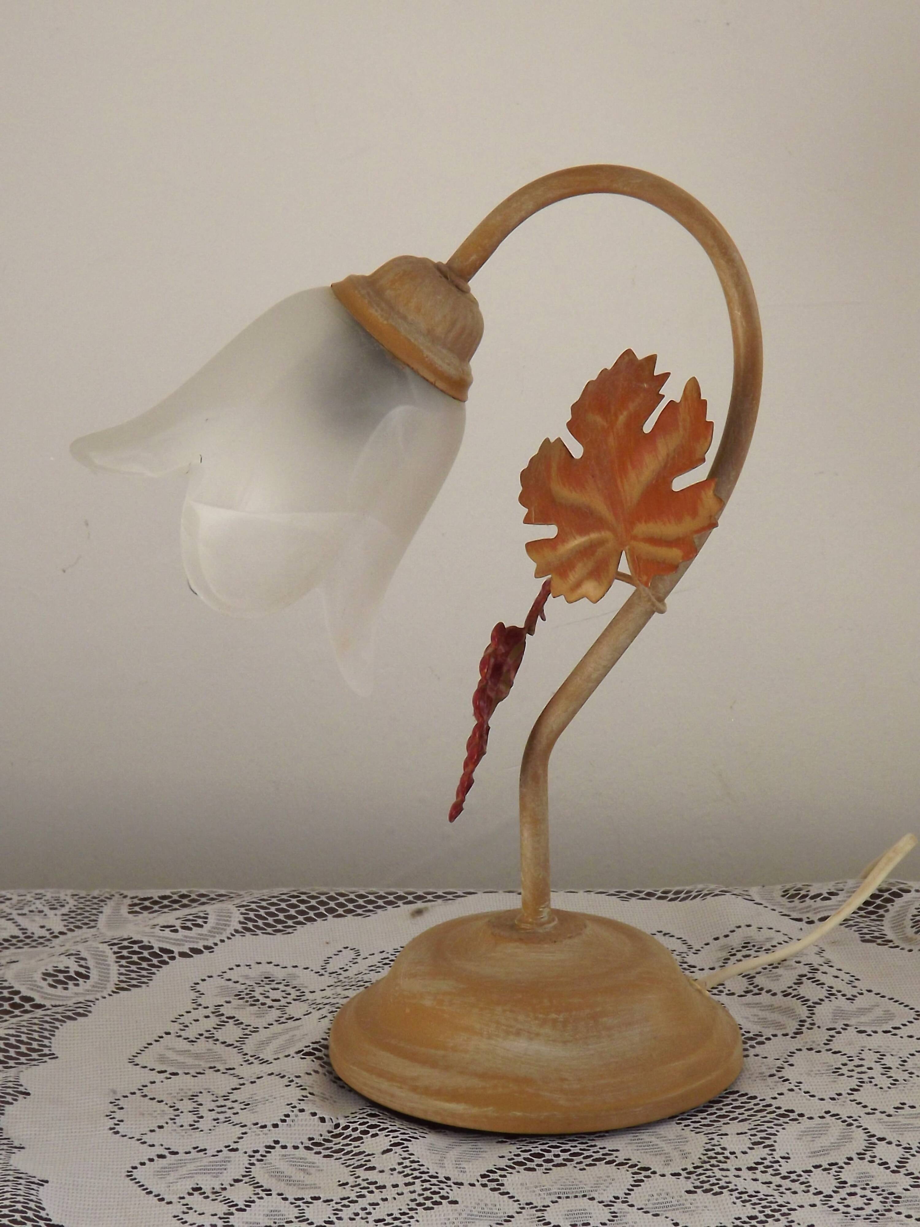 Vintage French Goose Neck Lamp - Grape Detail - Opaque Glass Shade