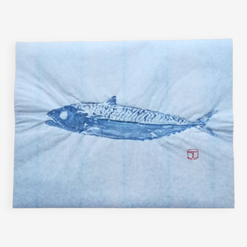 Fish print, original blue mackerel gyotaku