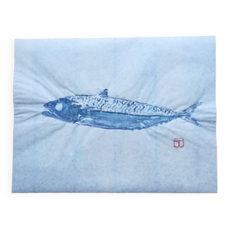 Estampe de poisson, gyotaku original de maquereau bleu