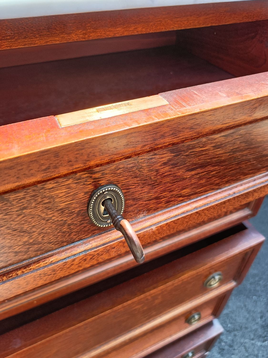 Louis XVI marble top chest of drawers