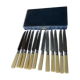 box of 12 stainless steel knives with bakelite handle and silver metal ferrule art decp