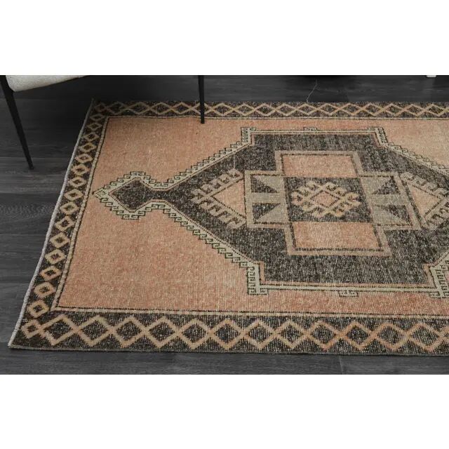 1970s Vintage Turkish Oushak Handmade Wool Cotton Orange Runner Rug 122x384